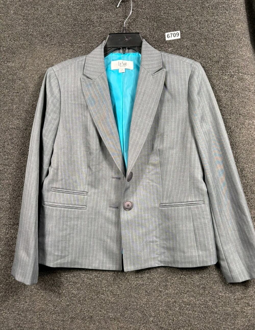 Le Suit Blazer Suit Jacket Women Size 10P Gray Striped Single Breasted 2 Buttons